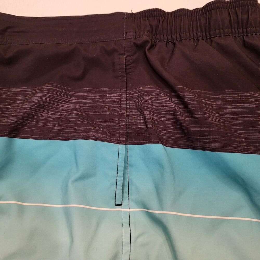 Sonoma Men's Size 2XB Swim Trunks Black Teal White Stripes Faux Fly Drawstring - Picture 9 of 16